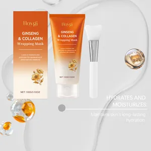 Λεπτομέρεια μάσκας Hoygi Ginseng & Collagen με σπάτουλα σιλικόνης για ενυδάτωση.