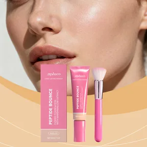 Detail of zephoco long-lasting liquid foundation with professional pink makeup brush