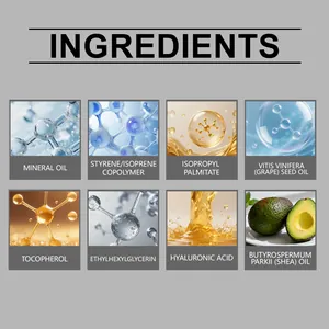 Dettaglio degli ingredienti dell'olio labbra nutriente con karitè e acido ialuronico