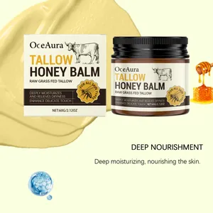 Premium Oceaura Tallow Honey Balm 60g με λεπτομέρειες υφής κρέμας και φρέσκου μελιού.