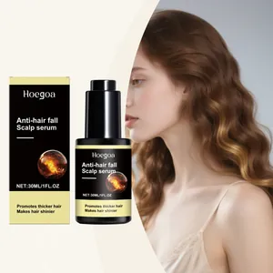 Detail view of Hoegoa Anti-hair fall Scalp Serum with model showing shiny healthy hair