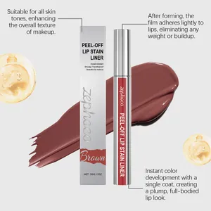 Dettaglio del lip stain liner peel-off marrone ZEPHOCO con descrizioni.