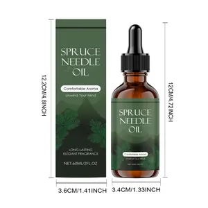 Flacon et boîte d'huile essentielle d'épicéa 60ml avec dimensions précises de taille