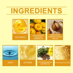 Infografía de ingredientes naturales para spray hidratante de aceite de helichrysum.