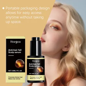 Detailed view of Hoegoa anti-hair fall scalp serum with portable packaging design.