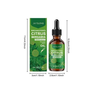 Vista detallada del aceite corporal Citrus Bergamia 30ml con frasco, caja y medidas.