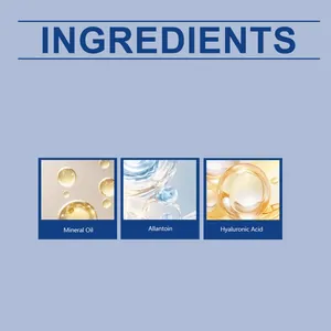 Detailed ingredients list showing Mineral Oil, Allantoin, and Hyaluronic Acid for skin.