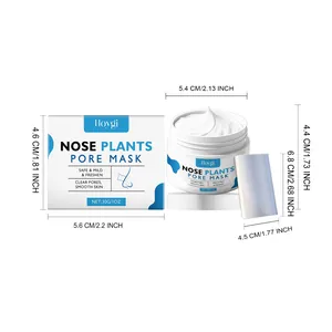 Dimensions du kit masque pores Hoygi avec boîte et pot et étiquettes de mesure