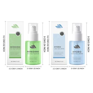 Dimensioni dei flaconi e delle scatole di siero HANCHOBIT Sea Kelp e Hydro Cera-nol da 30ml.