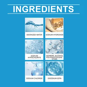 Liste détaillée des ingrédients du nettoyant pour robinets avec hydroxyde de sodium.