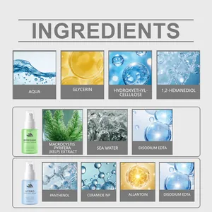 Dettaglio degli ingredienti acqua, glicerina e ceramide nel siero viso idratante