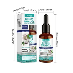Oralhoe 30ml Kokos-Minz-Mundspülung Flasche und Verpackung mit genauen Abmessungen