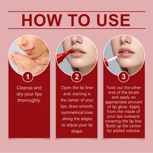 Guide d'utilisation détaillé en 3 étapes pour le brillant à lèvres 2-en-1 hydratant.