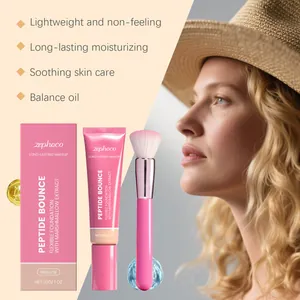 Close-up of zephoco foundation set showing tube, packaging, and soft application brush