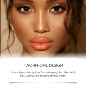 Gros plan professionnel de lèvres orange brillantes avec crayon à lèvres et gloss 2-en-1.