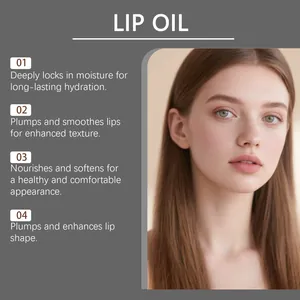 Primo piano di una modella che mostra gli effetti dell'olio labbra idratante
