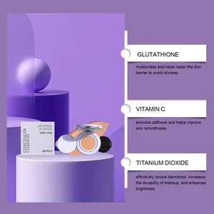 Vue détaillée du coussin correcteur violet Zephoco présentant des ingrédients comme la Vitamine C