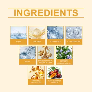 Detailed ingredient list infographic for mild scalp nourishing roller essence treatment