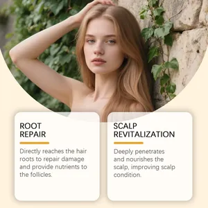 Detail showing scalp nourishing essence benefits for hair root repair and scalp health