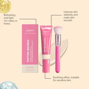 Zephoco long-lasting peptide bounce foundation set with pink tube and makeup brush.
