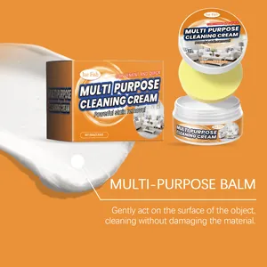 Gros plan sur le baume nettoyant multi-usage Jue Fish avec éponge et texture de crème