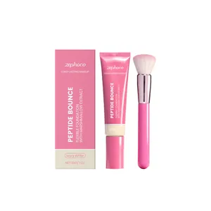 Zephoco peptide bounce foundation set with ivory white shade and professional makeup brush