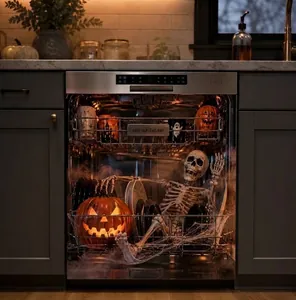 Autocollant magnétique d'Halloween pour lave-vaisselle avec squelette et citrouille