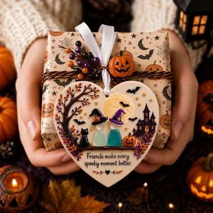 Ornamento di Halloween in vetro di mare a cuore con citazione amicizia su regalo