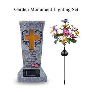 Solarbetriebenes Garten-Monument-Beleuchtungsset mit Kreuz-Grabstein und Schmetterling