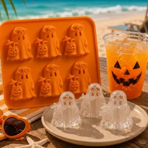 Moule à Glaçons Fantôme en Silicone Summerween Plateau à Glaçons en Forme de Fantôme pour Cocktails de Fête Boissons Fraîches