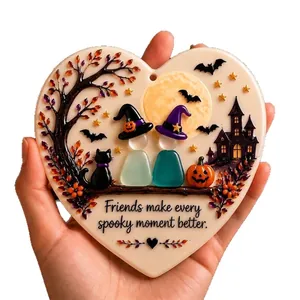 Ornamento di Halloween per l'amicizia in vetro marino a forma di cuore con citazione