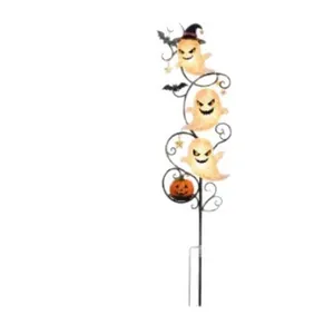 Solar-powered Halloween ghost garden stake light with glowing pumpkins outdoor decor