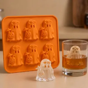 Moule à glaçons fantôme Summerween en silicone orange avec 6 cavités pour Halloween