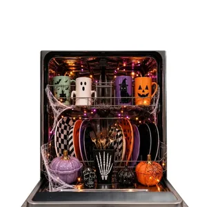 Autocollant de lave-vaisselle d'Halloween avec mugs effrayants citrouilles et lumières