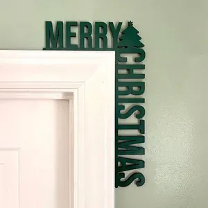 Green wooden 'Merry Christmas' door corner frame decoration for holiday home decor