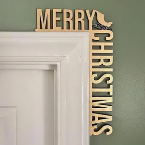 Handcrafted wooden Merry Christmas door frame corner sign for festive holiday home decor