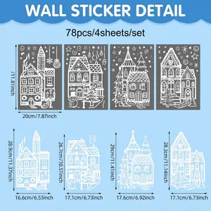 Stickers muraux Village de Noël lot de 4 feuilles 78 pièces blancs détails mesures