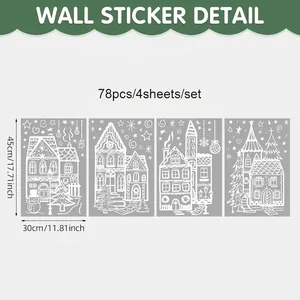 Détail des 78 autocollants muraux de village de Noël répartis sur quatre feuilles