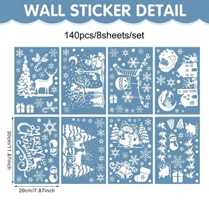 Lot de 8 planches de stickers muraux de Noël avec 140 pièces et dimensions