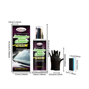 Kit de nettoyage de vitres Homonth avec dimensions du flacon, boîte, gants et éponge