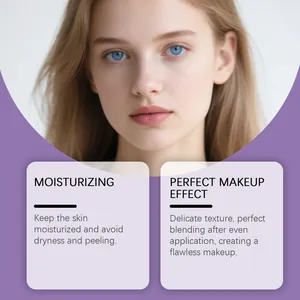 Gros plan du visage montrant les effets hydratants du coussin correcteur violet maquillage