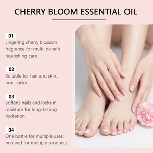 Beneficios detallados del aceite esencial de flor de cerezo para piel y uñas.