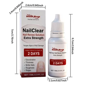Detaillierte Größenangaben für South Moon Nail Renew Solution 15ml Flasche und Karton