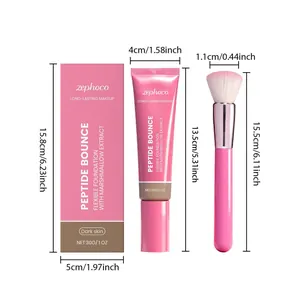 Size dimensions of Zephoco dark skin foundation, packaging box and application brush