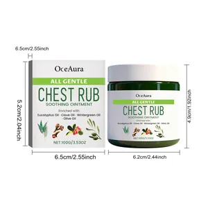 Ungüento calmante OceAura Chest Rub dimensiones del producto y la caja vista detallada