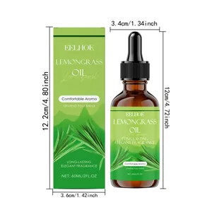 Dimensiones exactas del frasco de aceite esencial de limoncillo de 60ml y su caja verde