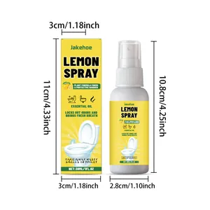 Jakehoe 30ml citroen toiletverfrisser spray met nauwkeurige afmetingen van het product getoond