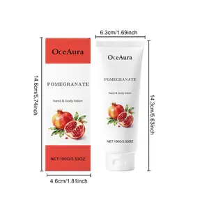 Detailansicht der Abmessungen der 100g OceAura Granatapfel Hand- und Bodylotion Verpackung