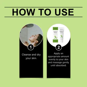 Instructional guide on how to apply OCEAURA green tea hand and body lotion effectively.