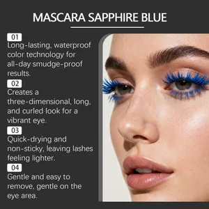Mascara bleu saphir imperméable pour un maquillage des yeux éclatant et durable.